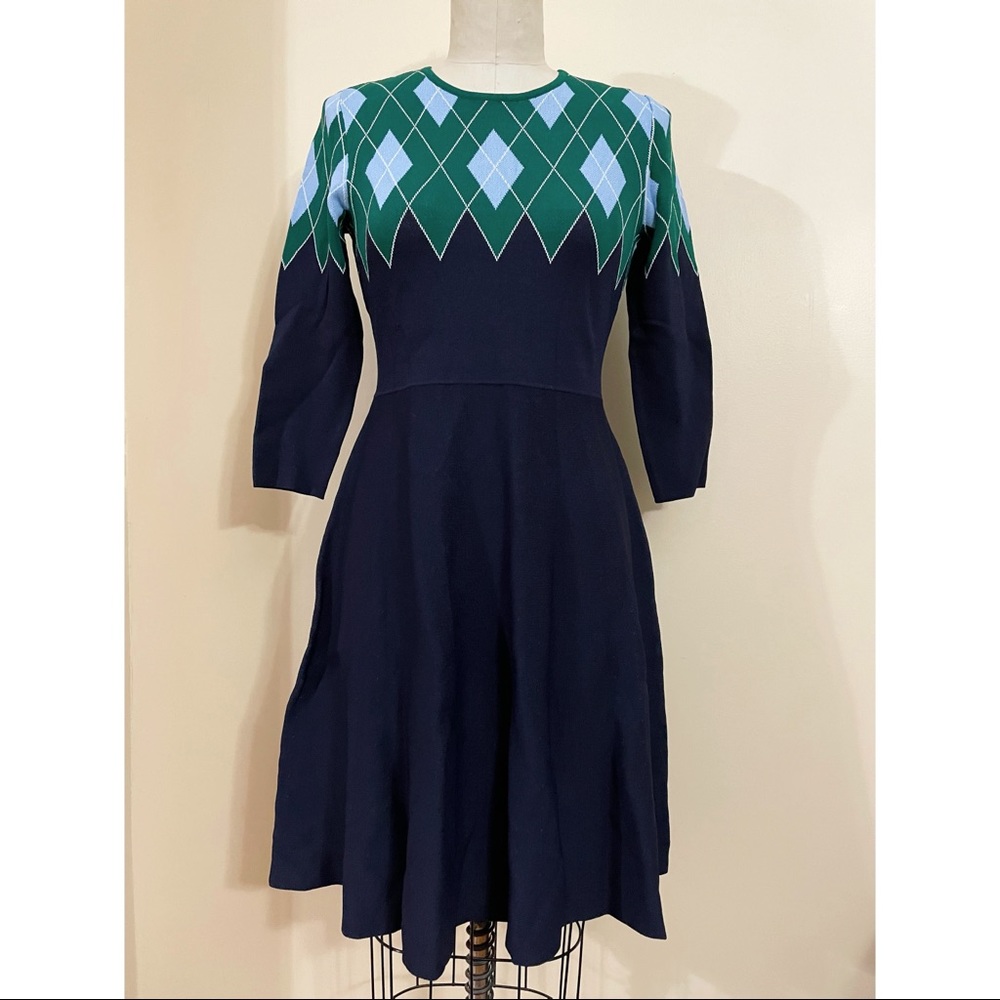 Argyle Flared Knit Dress